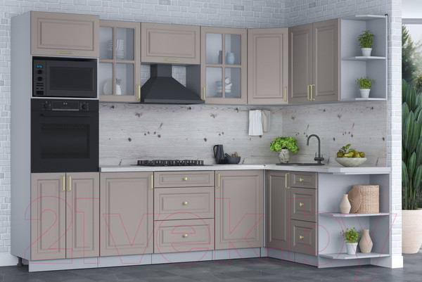 Изображение товара Кухонный гарнитур Интерлиния Мила Шато 1.68x2.8 ВТ правая (луна/луна/бискайская сосна)