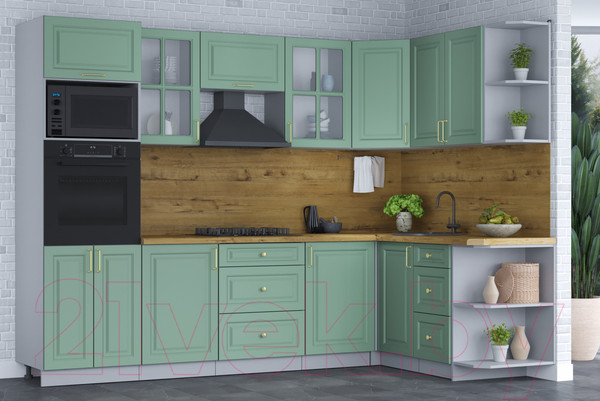 Изображение товара Кухонный гарнитур Интерлиния Мила Шато 1.68x2.8 ВТ правая (мята/мята/дуб бунратти)