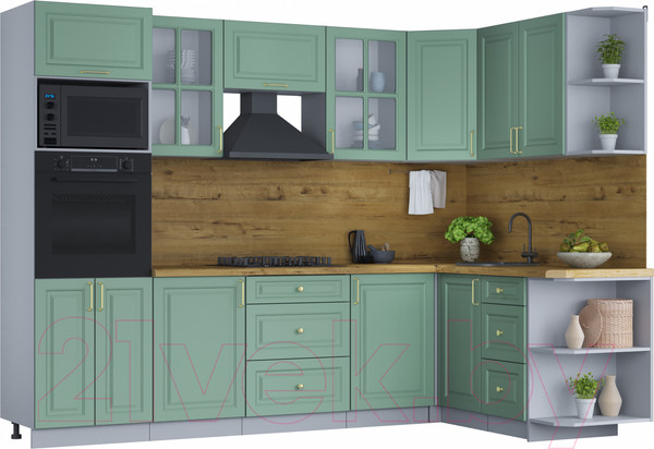 Изображение товара Кухонный гарнитур Интерлиния Мила Шато 1.68x2.8 ВТ правая (мята/мята/дуб бунратти)