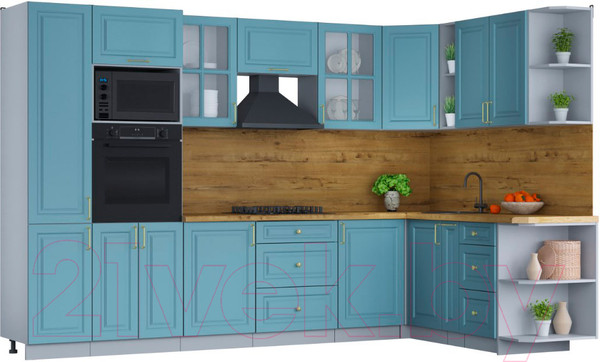 Изображение товара Кухонный гарнитур Интерлиния Мила Шато 1.88x3.2 ВТ правая (океан/океан/дуб бунратти)