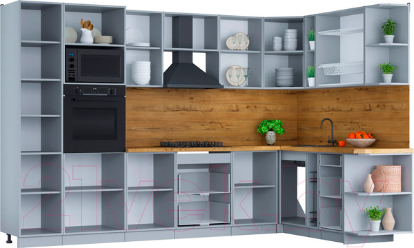 Изображение товара Кухонный гарнитур Интерлиния Мила Шато 1.88x3.2 ВТ правая (океан/океан/дуб бунратти)