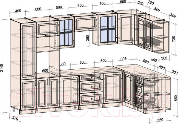 Изображение товара Кухонный гарнитур Интерлиния Мила Шато 1.88x3.2 ВТ правая (пепел/пепел/опал светлый)