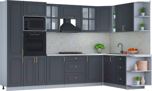 Изображение товара Кухонный гарнитур Интерлиния Мила Шато 1.88x3.2 ВТ правая (пепел/пепел/опал светлый)