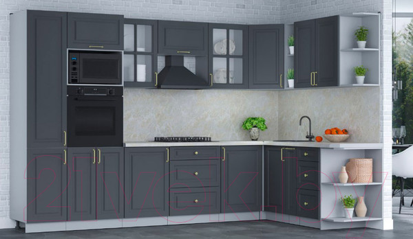 Изображение товара Кухонный гарнитур Интерлиния Мила Шато 1.88x3.2 ВТ правая (пепел/пепел/опал светлый)