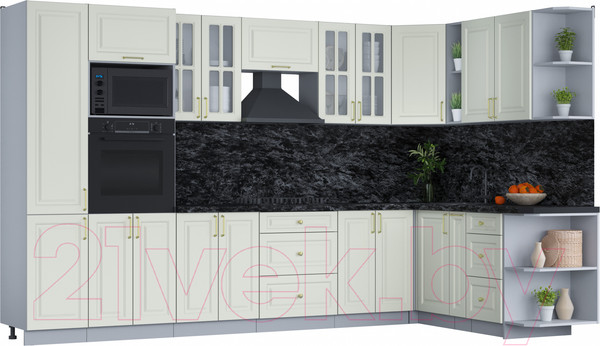 Изображение товара Кухонный гарнитур Интерлиния Мила Шато 1.88x3.4 ВТ правая (белый/белый/кастилло темный)