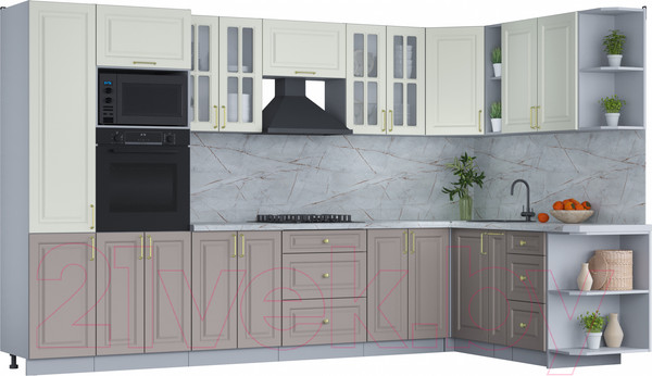 Изображение товара Кухонный гарнитур Интерлиния Мила Шато 1.88x3.4 ВТ правая (белый/луна/серый каспий)