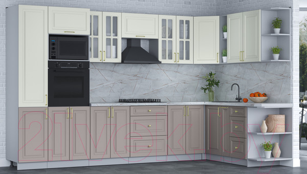 Изображение товара Кухонный гарнитур Интерлиния Мила Шато 1.88x3.4 ВТ правая (белый/луна/серый каспий)