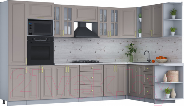 Изображение товара Кухонный гарнитур Интерлиния Мила Шато 1.88x3.4 ВТ правая (луна/луна/бискайская сосна)