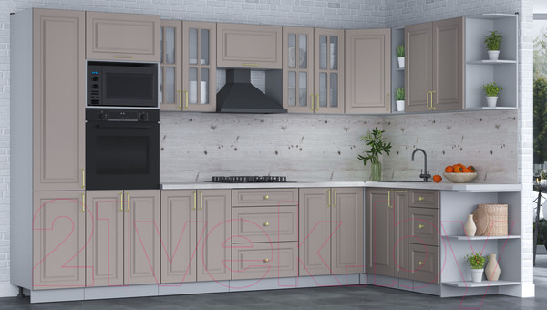 Изображение товара Кухонный гарнитур Интерлиния Мила Шато 1.88x3.4 ВТ правая (луна/луна/бискайская сосна)