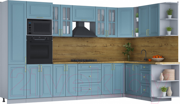 Изображение товара Кухонный гарнитур Интерлиния Мила Шато 1.88x3.4 ВТ правая (океан/океан/дуб бунратти)