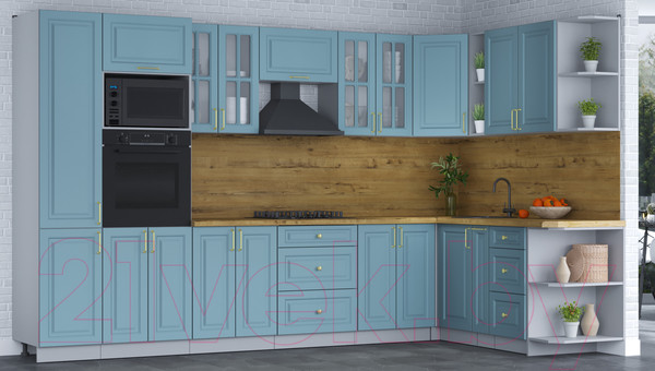 Изображение товара Кухонный гарнитур Интерлиния Мила Шато 1.88x3.4 ВТ правая (океан/океан/дуб бунратти)