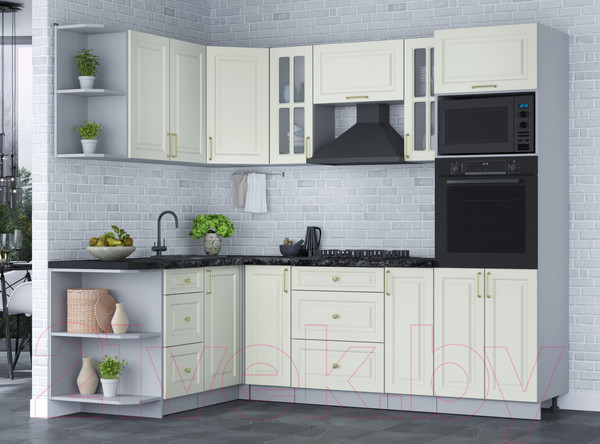 Изображение товара Кухонный гарнитур Интерлиния Мила Шато 1.68x2.4 ВТ левая (белый/белый/кастилло темный)