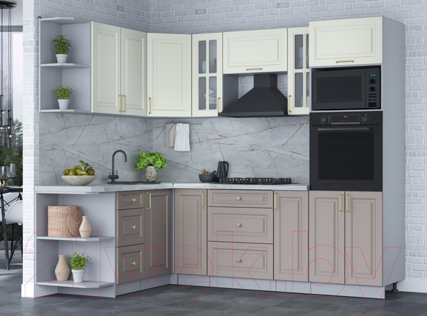 Изображение товара Кухонный гарнитур Интерлиния Мила Шато 1.68x2.4 ВТ левая (белый/луна/серый каспий)