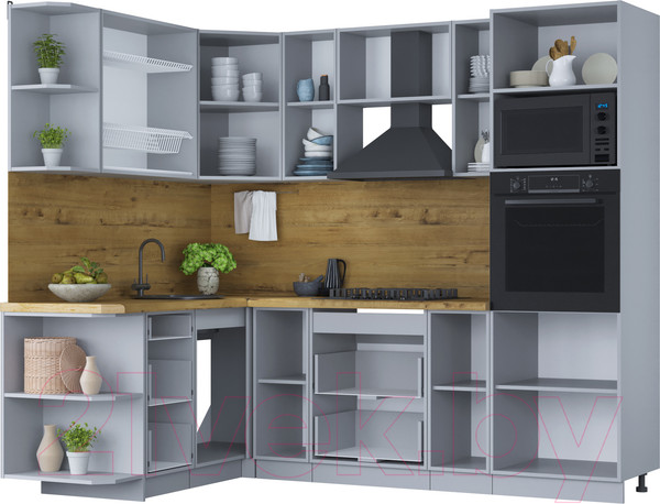 Изображение товара Кухонный гарнитур Интерлиния Мила Шато 1.68x2.4 ВТ левая (луна/луна/бискайская сосна)