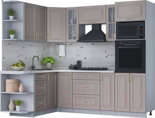 Изображение товара Кухонный гарнитур Интерлиния Мила Шато 1.68x2.4 ВТ левая (луна/луна/бискайская сосна)