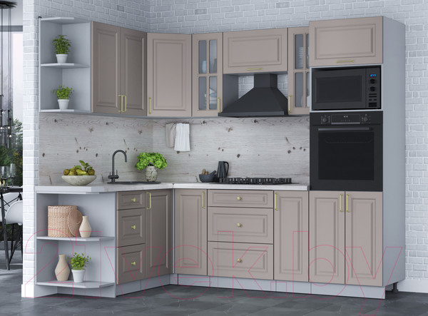 Изображение товара Кухонный гарнитур Интерлиния Мила Шато 1.68x2.4 ВТ левая (луна/луна/бискайская сосна)