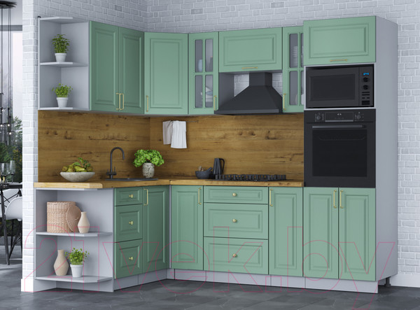 Изображение товара Кухонный гарнитур Интерлиния Мила Шато 1.68x2.4 ВТ левая (мята/мята/дуб бунратти)