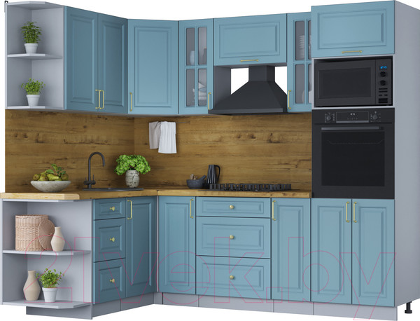 Изображение товара Кухонный гарнитур Интерлиния Мила Шато 1.68x2.4 ВТ левая (океан/океан/дуб бунратти)