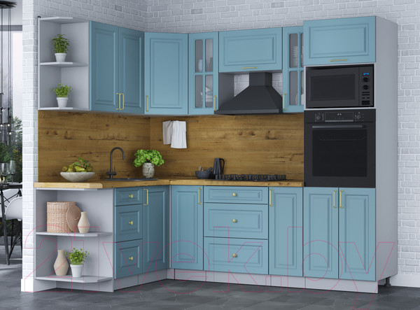 Изображение товара Кухонный гарнитур Интерлиния Мила Шато 1.68x2.4 ВТ левая (океан/океан/дуб бунратти)