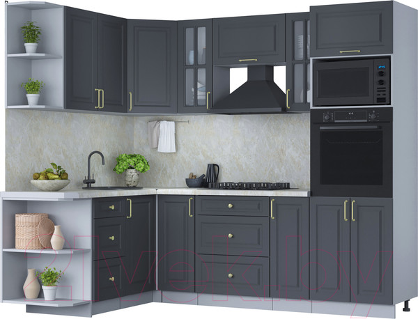 Изображение товара Кухонный гарнитур Интерлиния Мила Шато 1.68x2.4 ВТ левая (пепел/пепел/опал светлый)