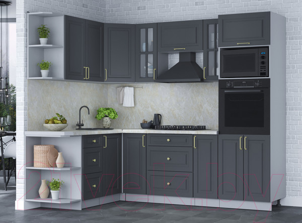 Изображение товара Кухонный гарнитур Интерлиния Мила Шато 1.68x2.4 ВТ левая (пепел/пепел/опал светлый)