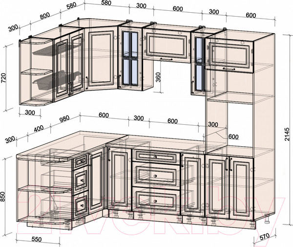 Изображение товара Кухонный гарнитур Интерлиния Мила Шато 1.68x2.4 ВТ левая (пепел/пепел/опал светлый)