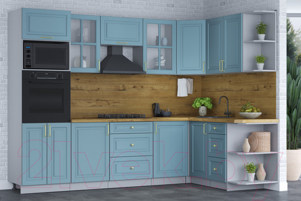 Изображение товара Кухонный гарнитур Интерлиния Мила Шато 1.68x2.8 ВТ правая (океан/океан/дуб бунратти)