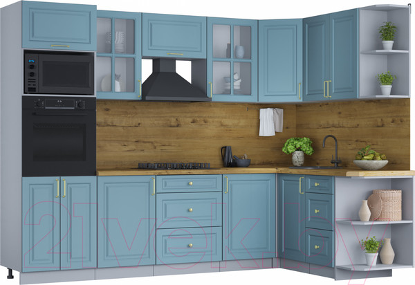 Изображение товара Кухонный гарнитур Интерлиния Мила Шато 1.68x2.8 ВТ правая (океан/океан/дуб бунратти)