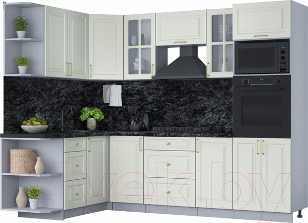 Изображение товара Кухонный гарнитур Интерлиния Мила Шато 1.68x2.6 ВТ левая (белый/белый/кастилло темный)