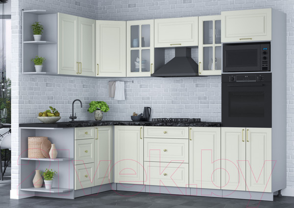 Изображение товара Кухонный гарнитур Интерлиния Мила Шато 1.68x2.6 ВТ левая (белый/белый/кастилло темный)