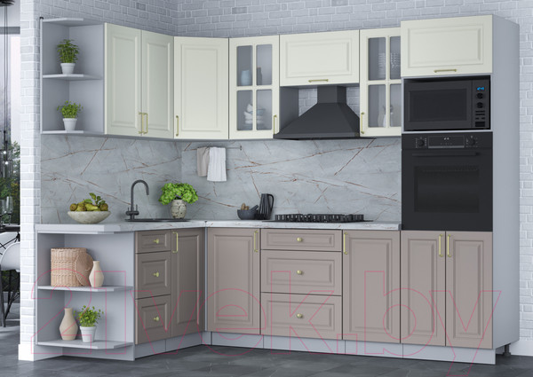 Изображение товара Кухонный гарнитур Интерлиния Мила Шато 1.68x2.6 ВТ левая (белый/луна/серый каспий)