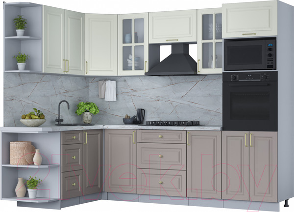 Изображение товара Кухонный гарнитур Интерлиния Мила Шато 1.68x2.6 ВТ левая (белый/луна/серый каспий)