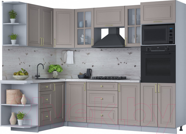 Изображение товара Кухонный гарнитур Интерлиния Мила Шато 1.68x2.6 ВТ левая (луна/луна/бискайская сосна)