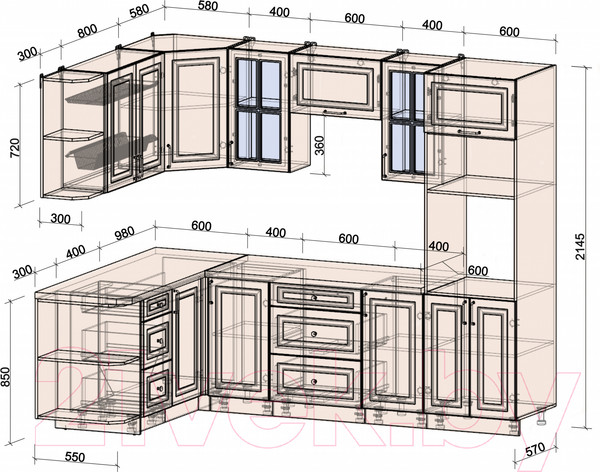 Изображение товара Кухонный гарнитур Интерлиния Мила Шато 1.68x2.6 ВТ левая (луна/луна/бискайская сосна)