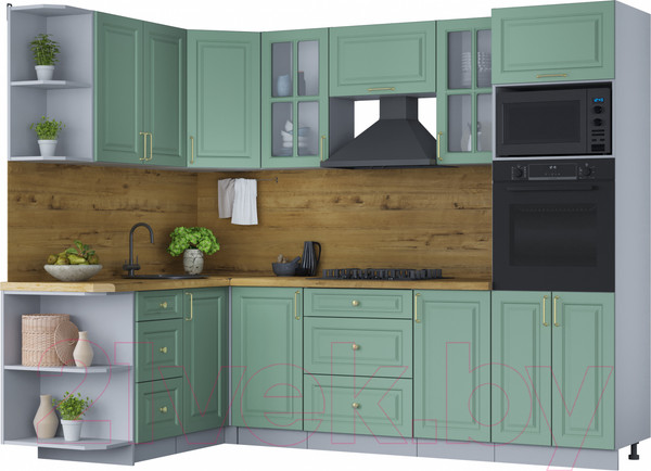 Изображение товара Кухонный гарнитур Интерлиния Мила Шато 1.68x2.6 ВТ левая (мята/мята/дуб бунратти)