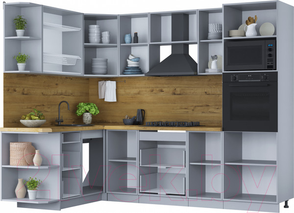 Изображение товара Кухонный гарнитур Интерлиния Мила Шато 1.68x2.6 ВТ левая (белый/мята/бискайская сосна)