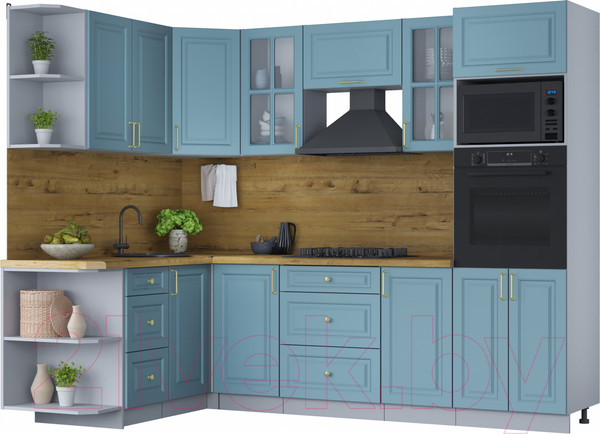 Изображение товара Кухонный гарнитур Интерлиния Мила Шато 1.68x2.6 ВТ левая (океан/океан/дуб бунратти)