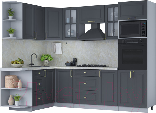 Изображение товара Кухонный гарнитур Интерлиния Мила Шато 1.68x2.6 ВТ левая (пепел/пепел/опал светлый)