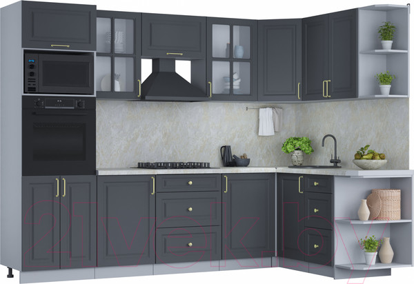 Изображение товара Кухонный гарнитур Интерлиния Мила Шато 1.68x2.8 ВТ правая (пепел/пепел/опал светлый)