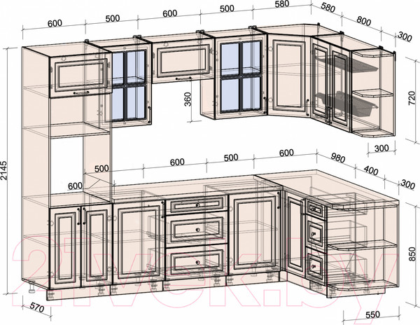 Изображение товара Кухонный гарнитур Интерлиния Мила Шато 1.68x2.8 ВТ правая (пепел/пепел/опал светлый)
