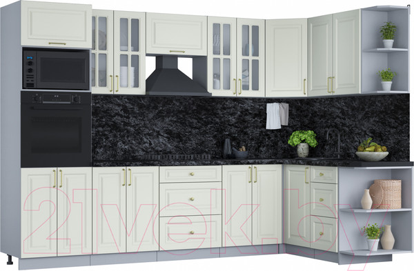 Изображение товара Кухонный гарнитур Интерлиния Мила Шато 1.68x3.0 ВТ правая (белый/белый/кастилло темный)