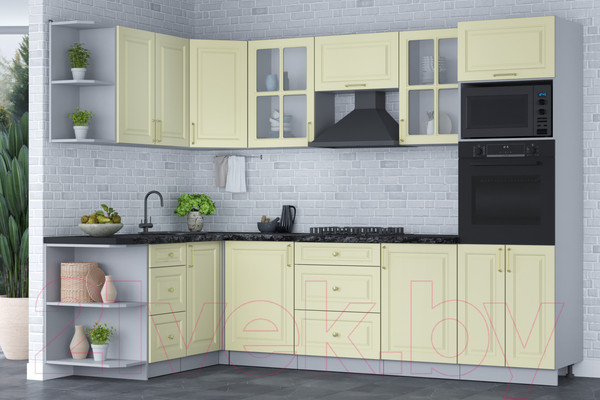 Изображение товара Кухонный гарнитур Интерлиния Мила Шато 1.68x2.8 ВТ левая (белый/белый/кастилло темный)