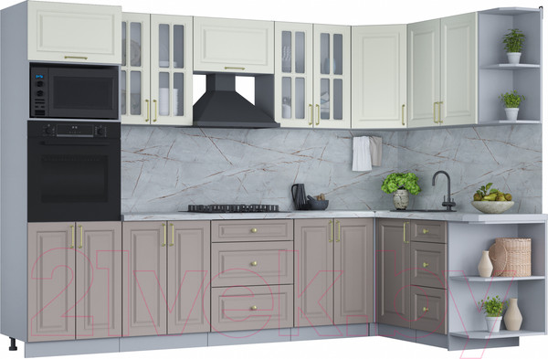 Изображение товара Кухонный гарнитур Интерлиния Мила Шато 1.68x3.0 ВТ правая (белый/луна/серый каспий)