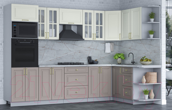 Изображение товара Кухонный гарнитур Интерлиния Мила Шато 1.68x3.0 ВТ правая (белый/луна/серый каспий)