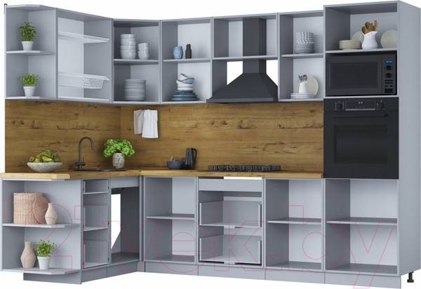 Изображение товара Кухонный гарнитур Интерлиния Мила Шато 1.68x2.8 ВТ левая (белый/луна/серый каспий)