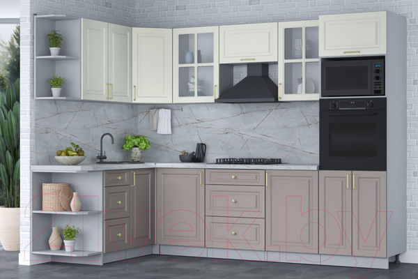 Изображение товара Кухонный гарнитур Интерлиния Мила Шато 1.68x2.8 ВТ левая (белый/луна/серый каспий)