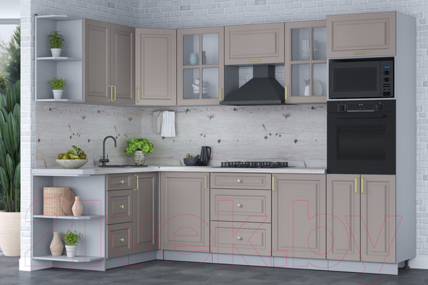 Изображение товара Кухонный гарнитур Интерлиния Мила Шато 1.68x2.8 ВТ левая (луна/луна/бискайская сосна)