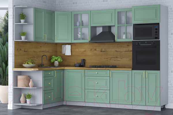 Изображение товара Кухонный гарнитур Интерлиния Мила Шато 1.68x2.8 ВТ левая (мята/мята/дуб бунратти)