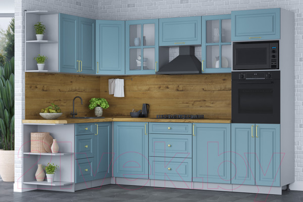 Изображение товара Кухонный гарнитур Интерлиния Мила Шато 1.68x2.8 ВТ левая (океан/океан/дуб бунратти)