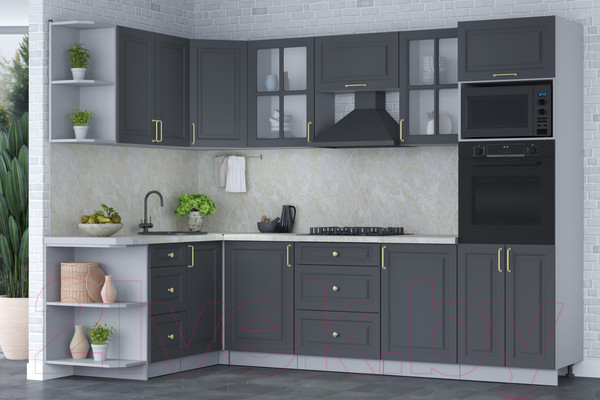 Изображение товара Кухонный гарнитур Интерлиния Мила Шато 1.68x2.8 ВТ левая (пепел/пепел/опал светлый)